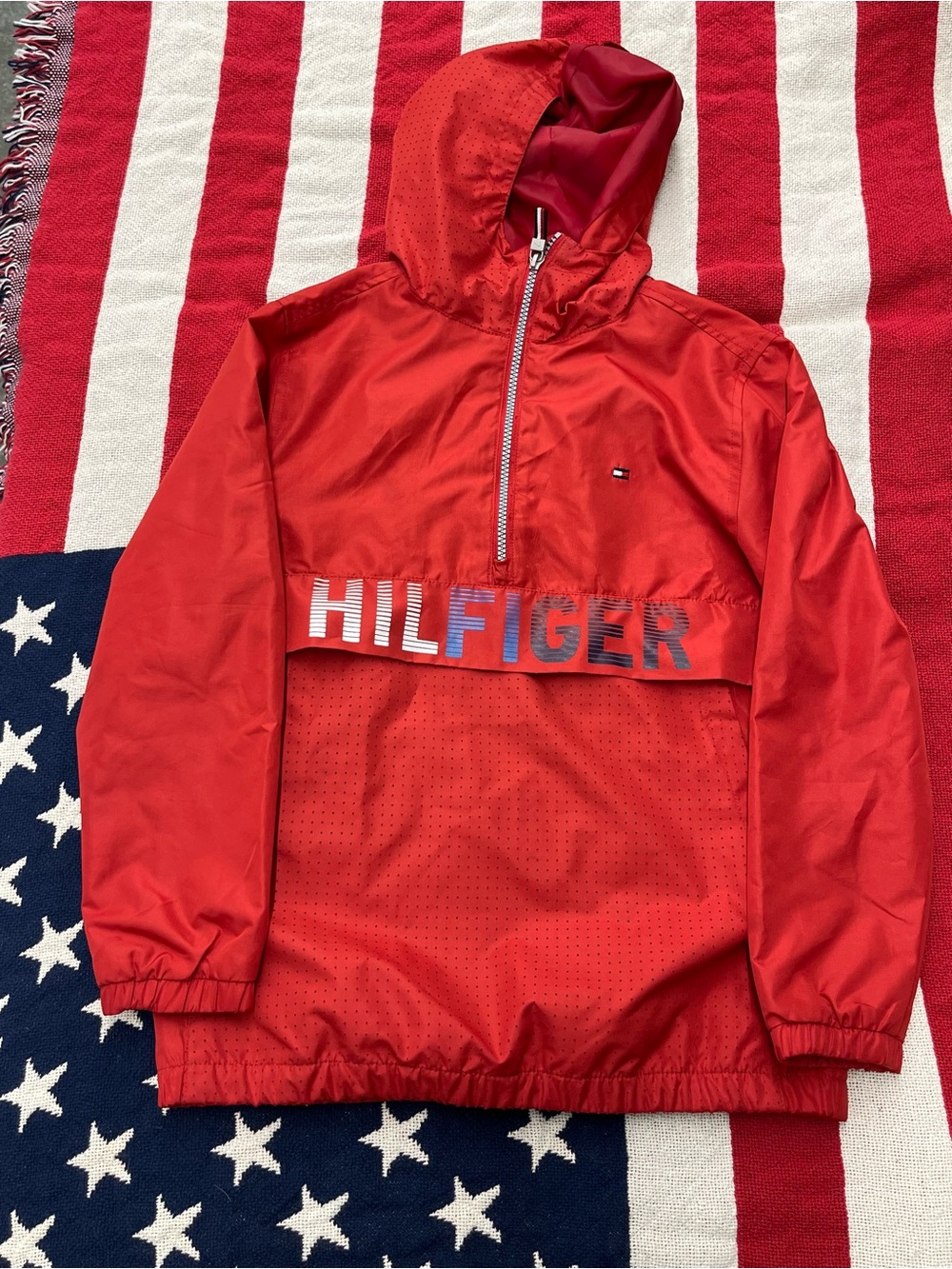 Tommy Hilfiger Kids' Red Pullover Hooded Windbreaker Size Small 8/10